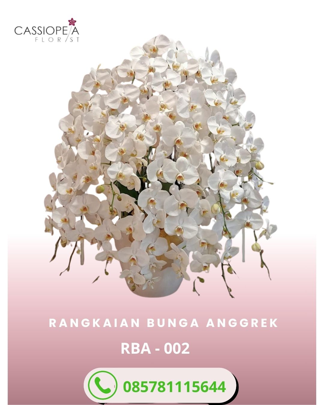 Rangkaian anggrek bulan putih phalaenopsis RBA-002 premium TMII untuk gift korporat