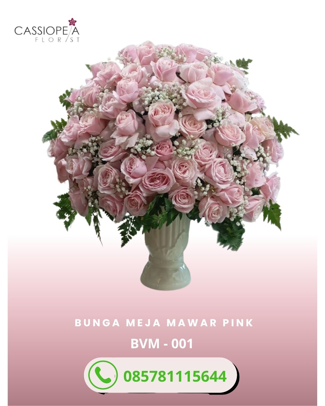 Parcel bunga rangkaian mawar pink premium dalam vas keramik untuk hadiah TMII